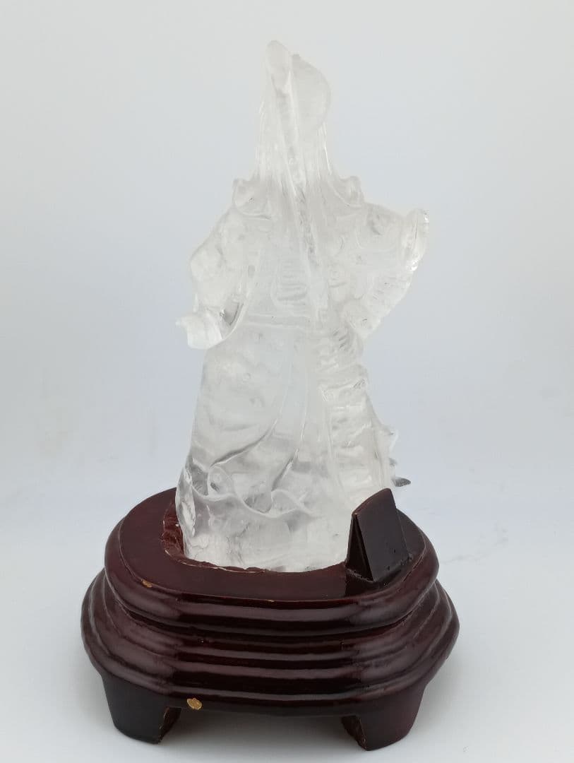 美品 関羽公 天然本水晶 手彫彫刻 像 財神 商業神 武神 軍神 高透明度 置物