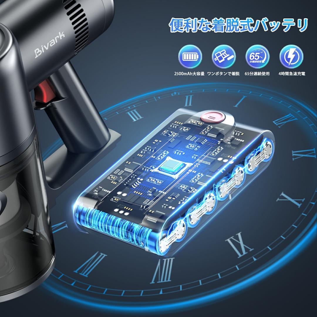 掃除機 50Kpa強力吸引 65分連続稼働＆自立式 コードレス