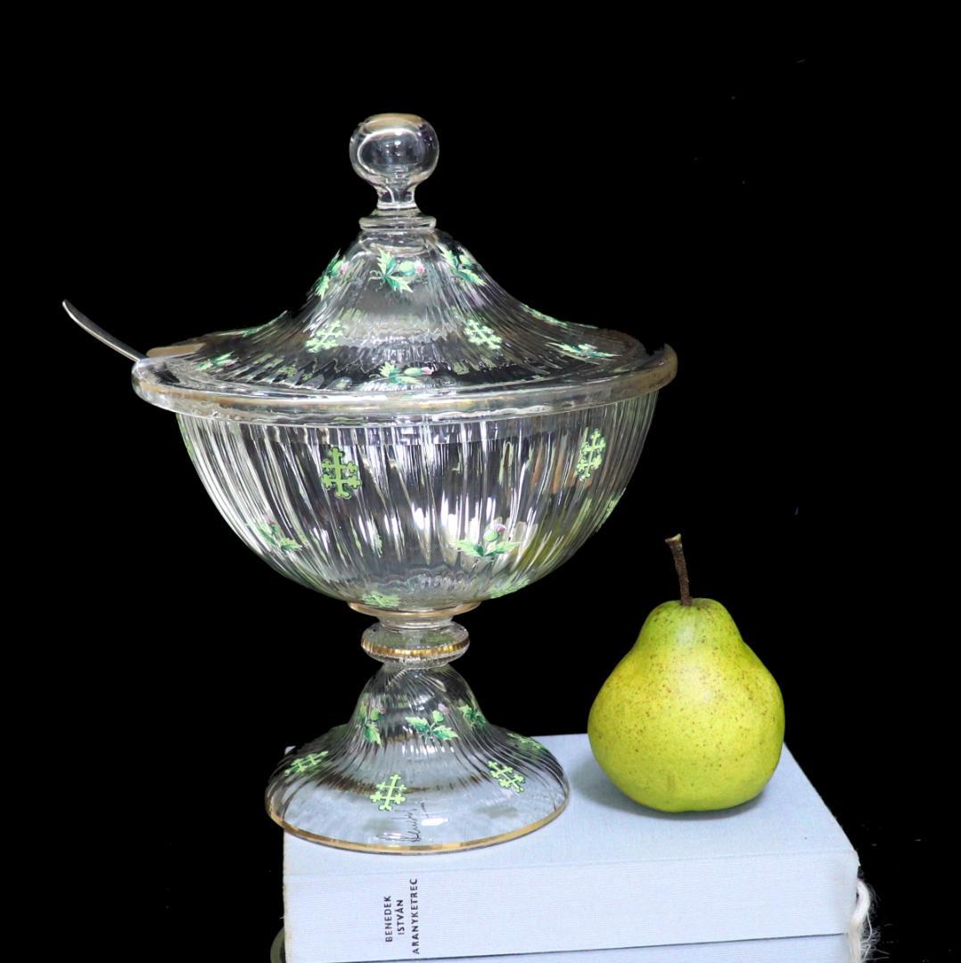 オールド・バカラ 稀少1880年頃金彩エナメルアザミ&ロレーヌ十字大型コンポート