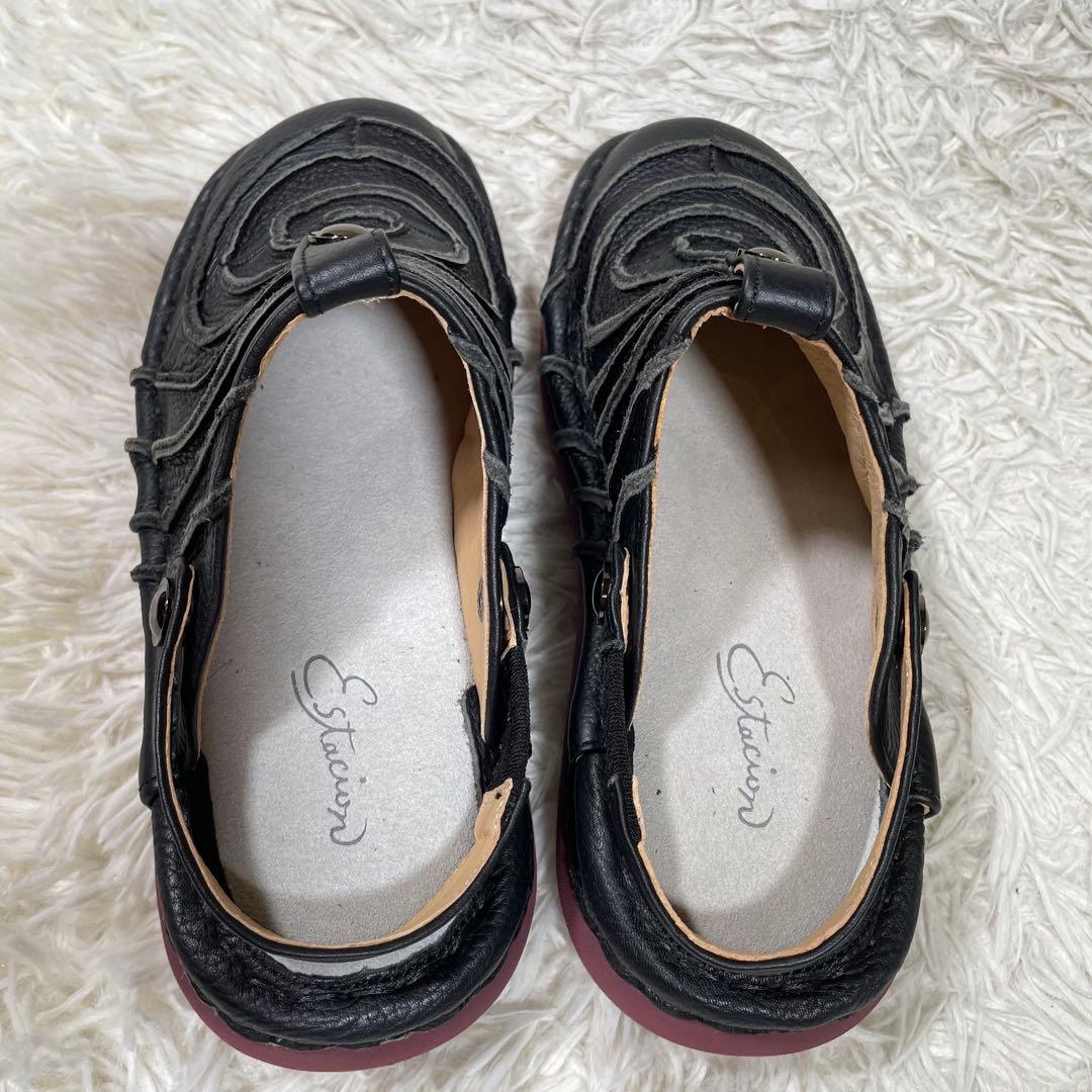 エスタシオン　未使用級　グルグルモチーフ 2wayサボサンダル　レザー　L 黒