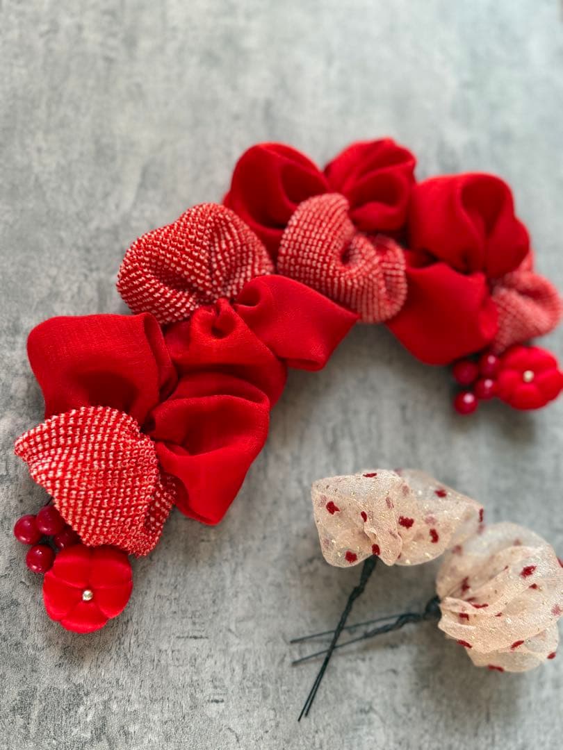 た*あ様 七五三飾り ヘッドドレス かのこ 日本髪 着物リメイク 髪飾り K02