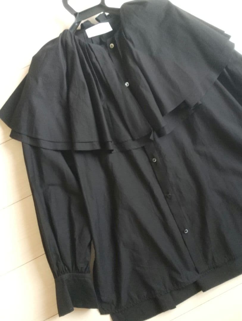 デパリエ コットン×シルク フリルオーバーカラーブラウス 38