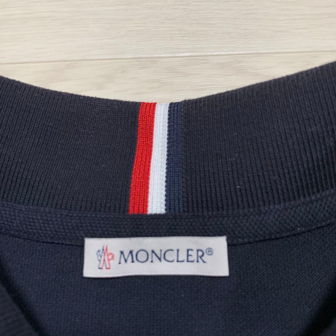 MONCLER 襟トリコライン　ワッペン　M ネイビー ポロシャツ　4S483