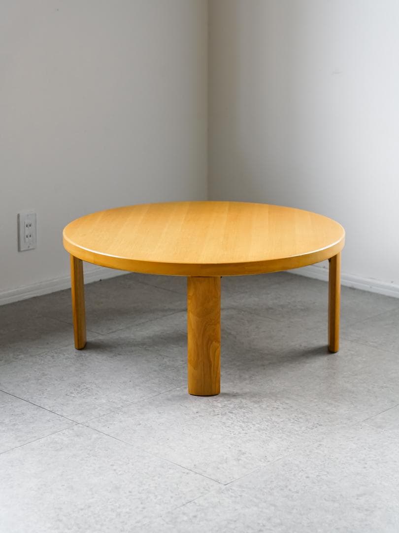 90's \"フクダクラフト\"天然木 円卓/ローテーブル 折りたたみ モダン
