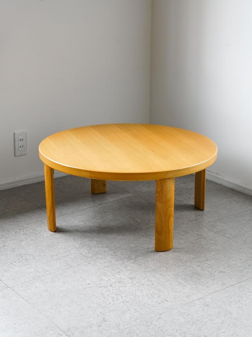 90's \"フクダクラフト\"天然木 円卓/ローテーブル 折りたたみ モダン