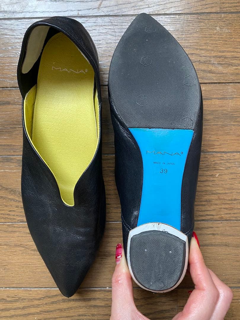 MANA ふかふかバブーシュ レザーパンプス ブラック サイズ39