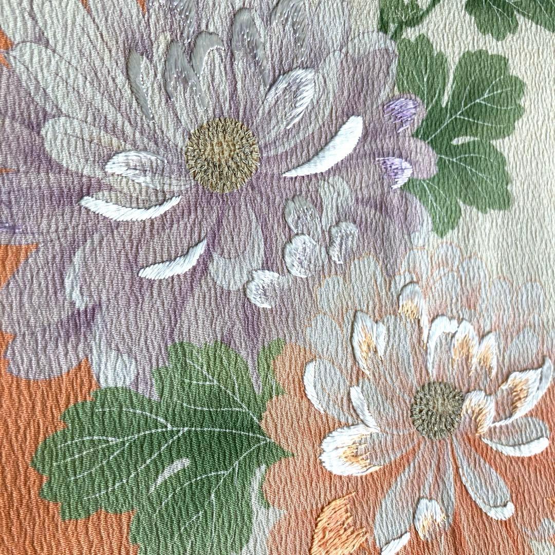 アンティーク京袋帯　しつけ糸付　刺繍の花模様　正絹　大正ロマン　N2-26