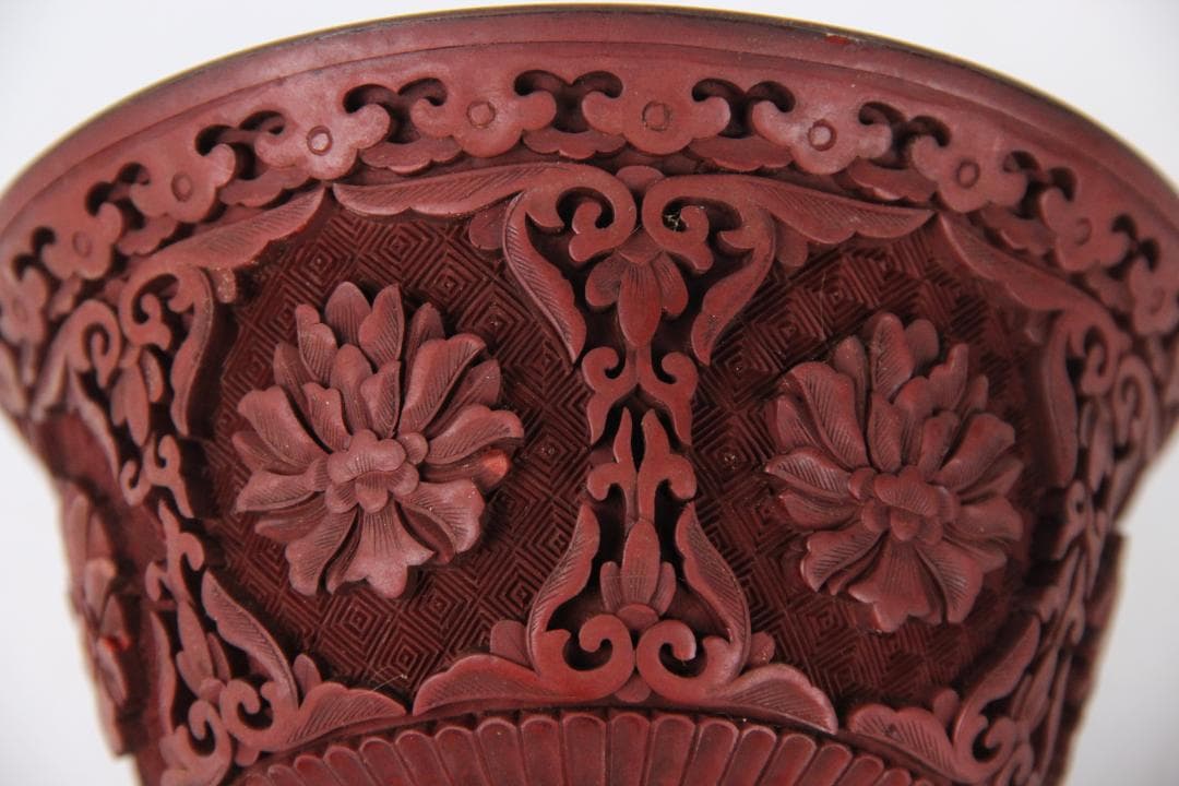 中国 清 希少 漆器 剔紅 堆朱 内七宝 唐木台付 置物 唐物 FJ21-9