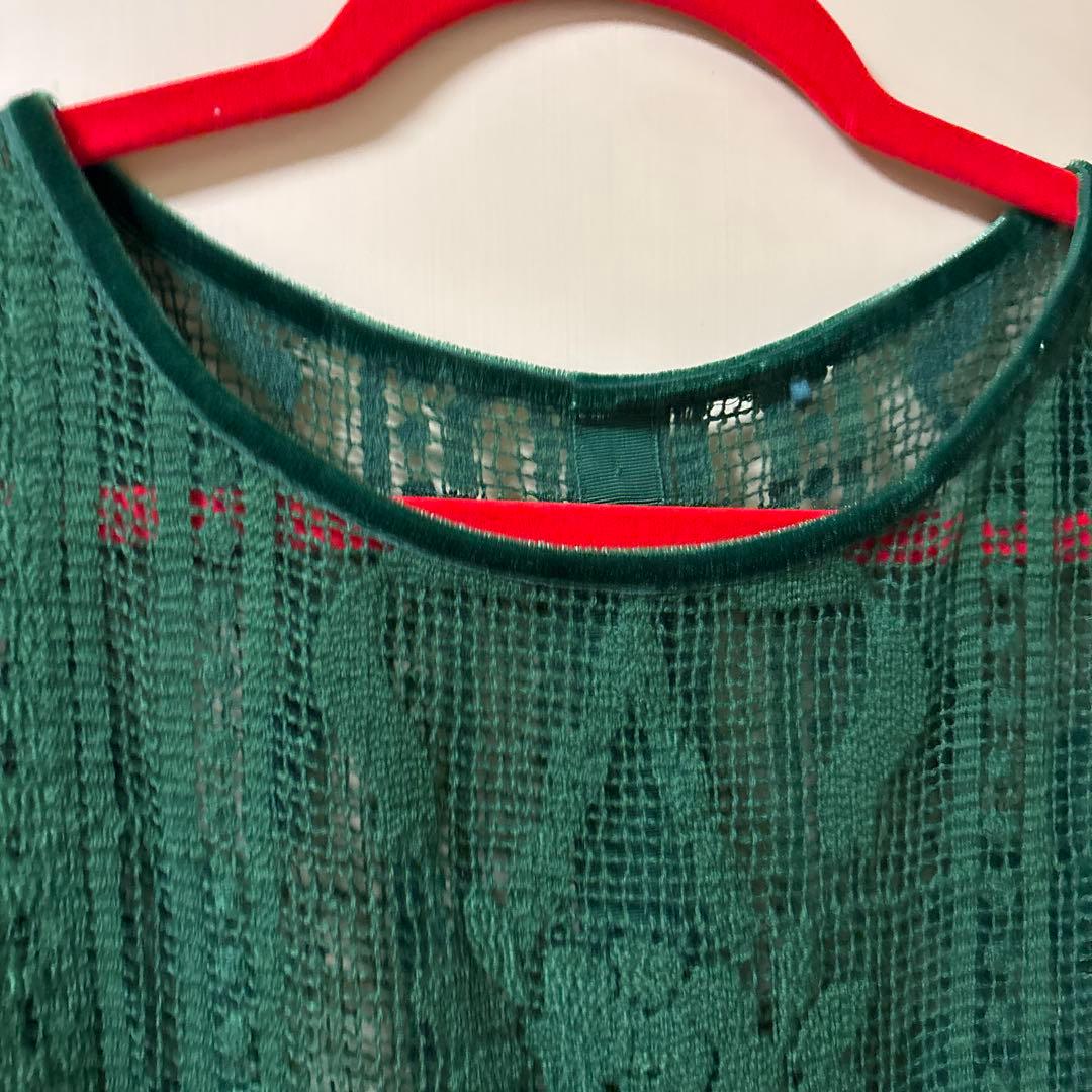 ミュベール　グリーン レース フレアスリーブ シャツ