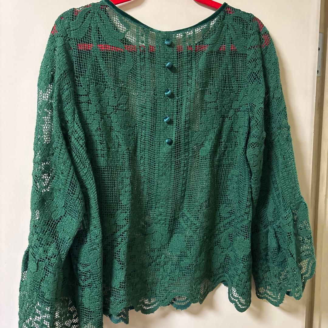 ミュベール　グリーン レース フレアスリーブ シャツ