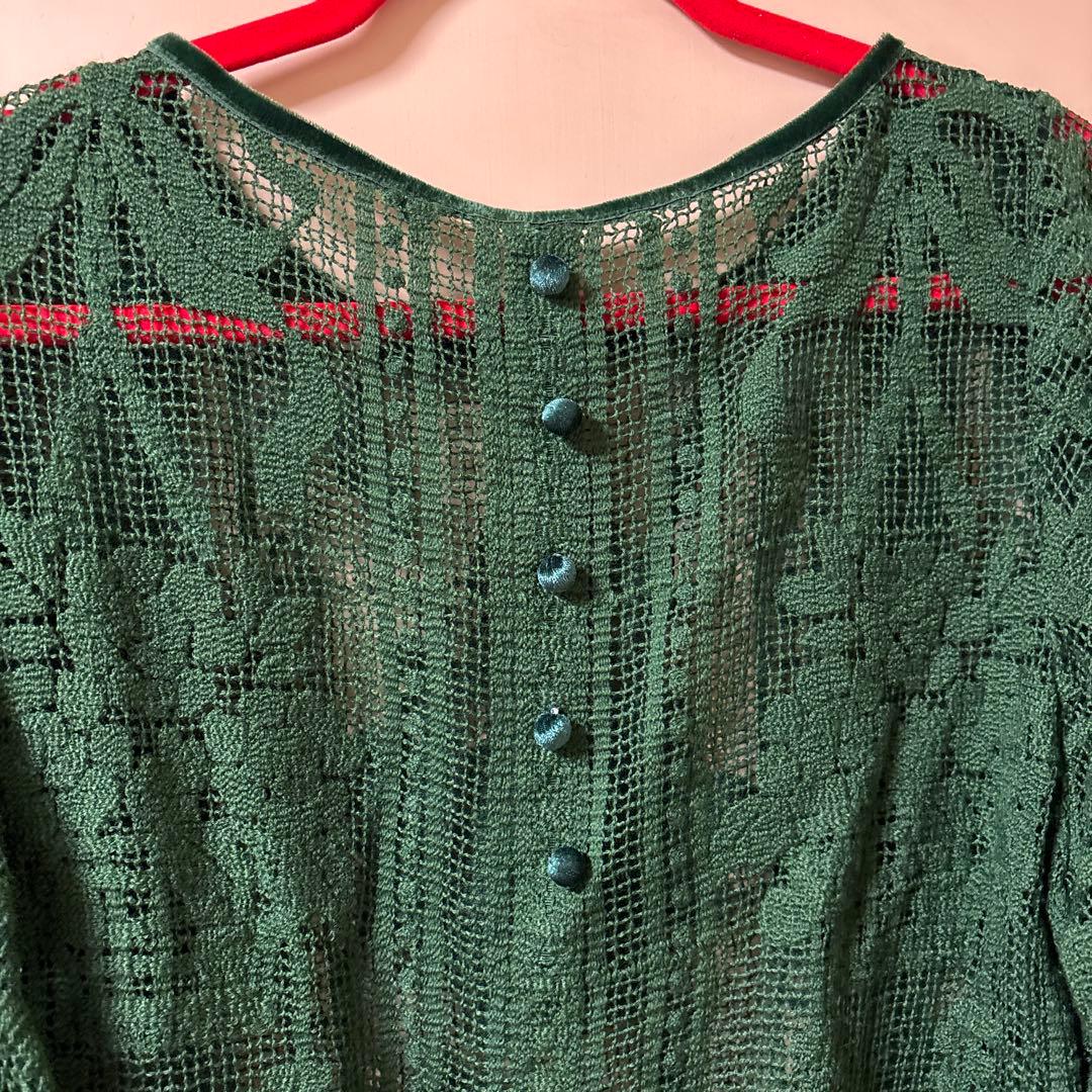 ミュベール　グリーン レース フレアスリーブ シャツ