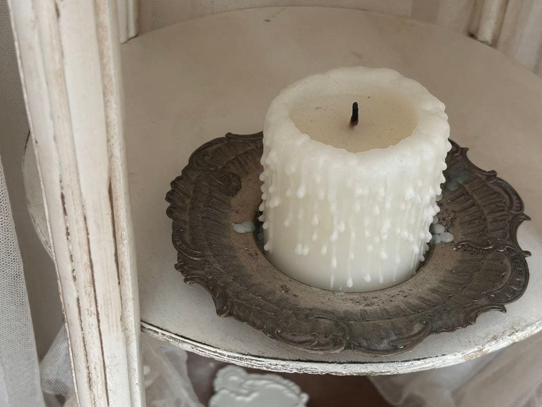 フランスアンティーク　プレート　キャンドル　セット　みつろう　メタル