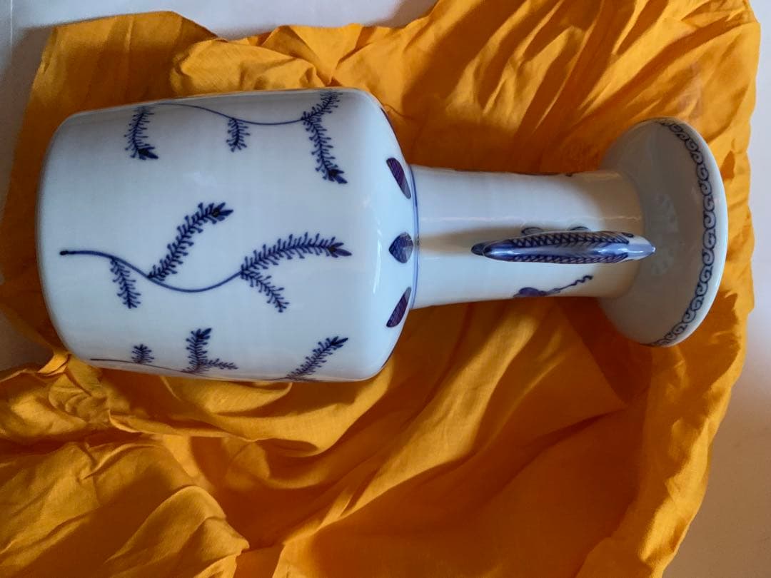 三浦竹泉 造 染付高砂手花瓶 共箱 二重箱 茶道具 / 青花 花器 花入