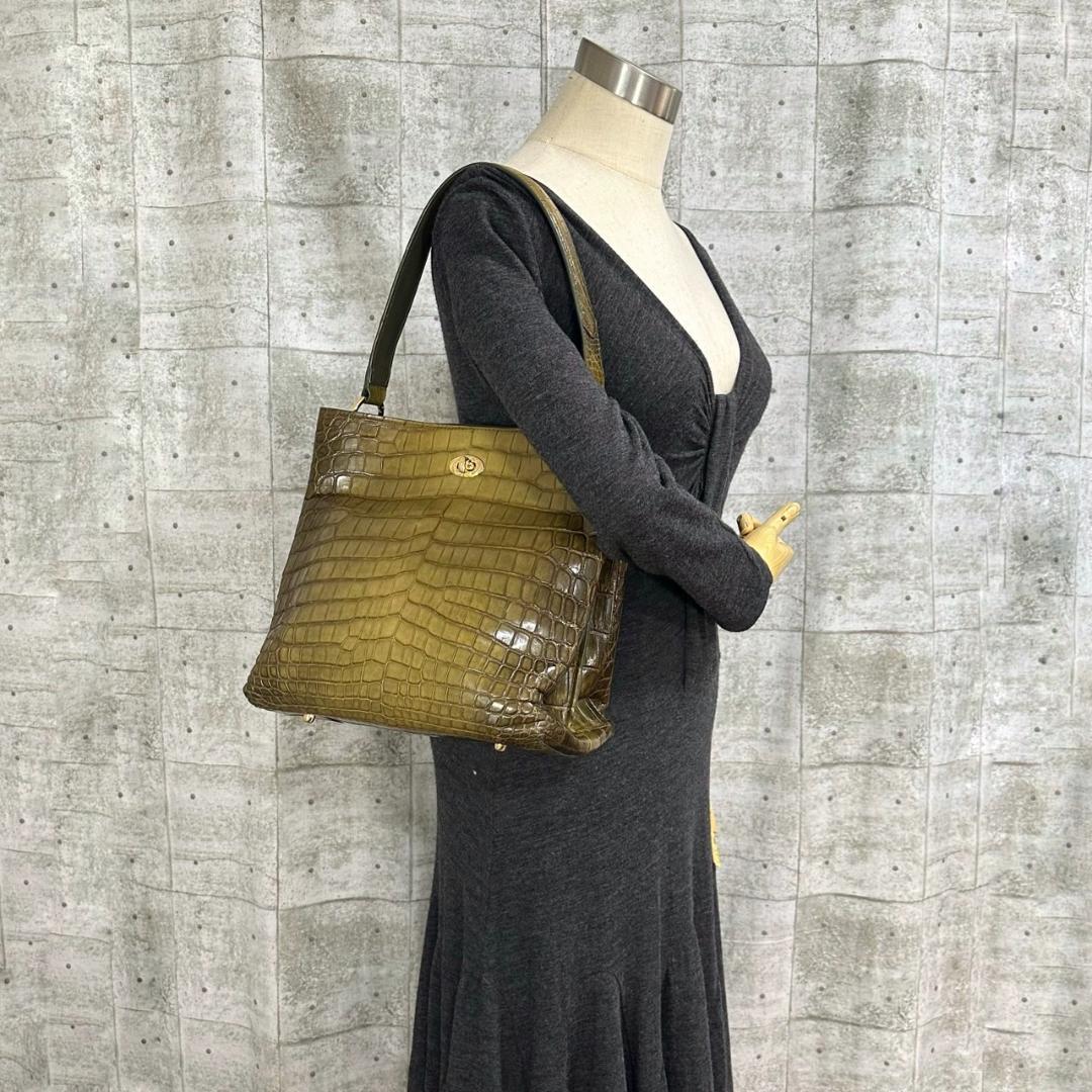 ペレリールッソ 日本製 クロコダイルレザー ショルダーバッグ ハンドバッグ