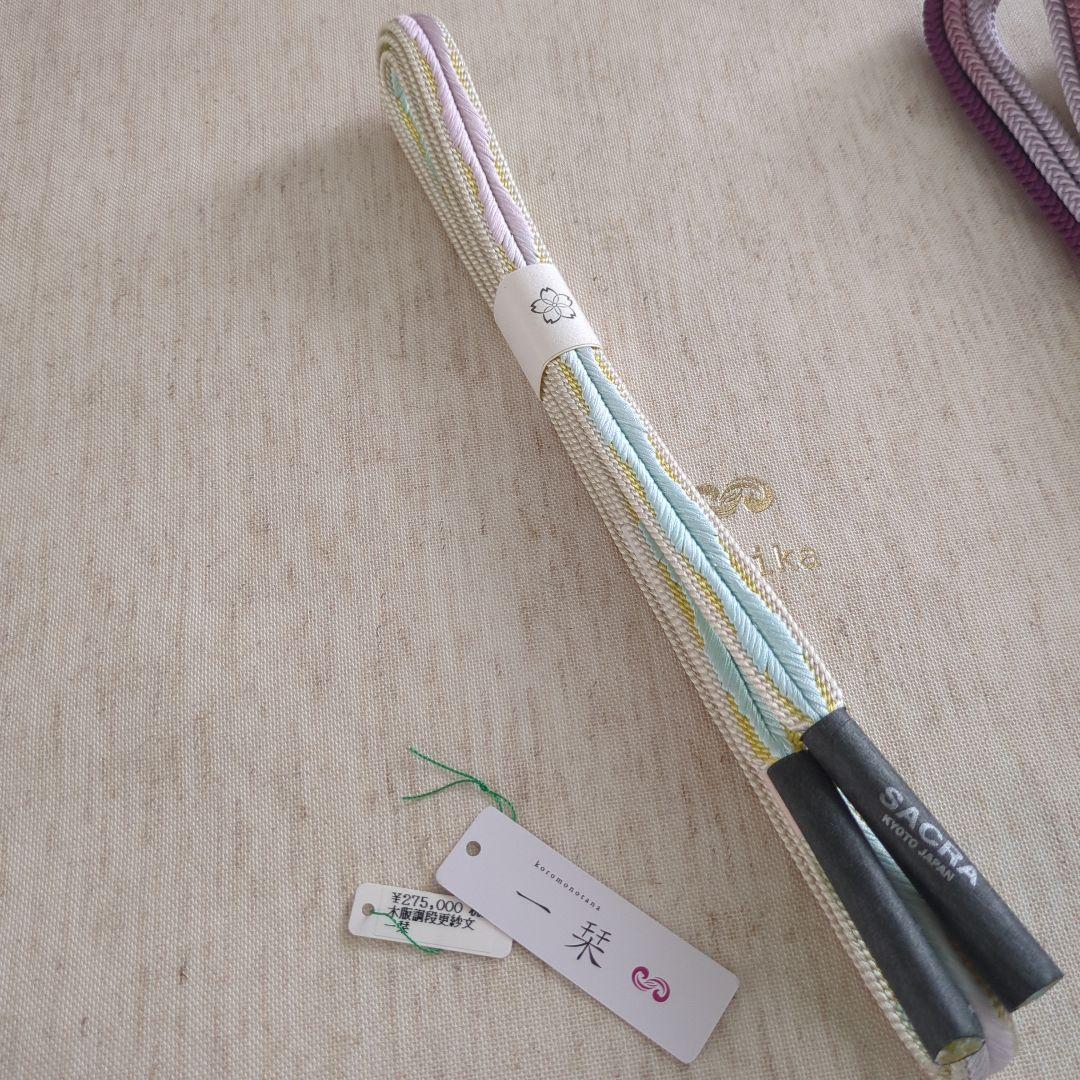和小物さくら高絹帯締め帯揚げ、高級更紗9寸名古屋、高級白鷹綾織織物パールトーン