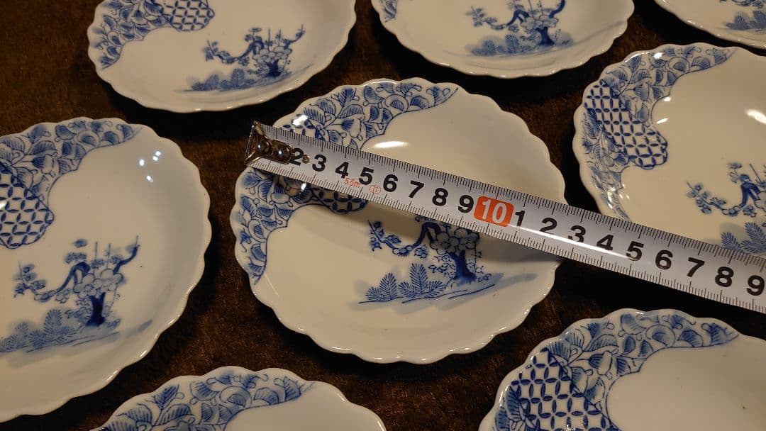 古伊万里　伊万里　染付　豆皿　菓子皿　華の図　小紋　１０客