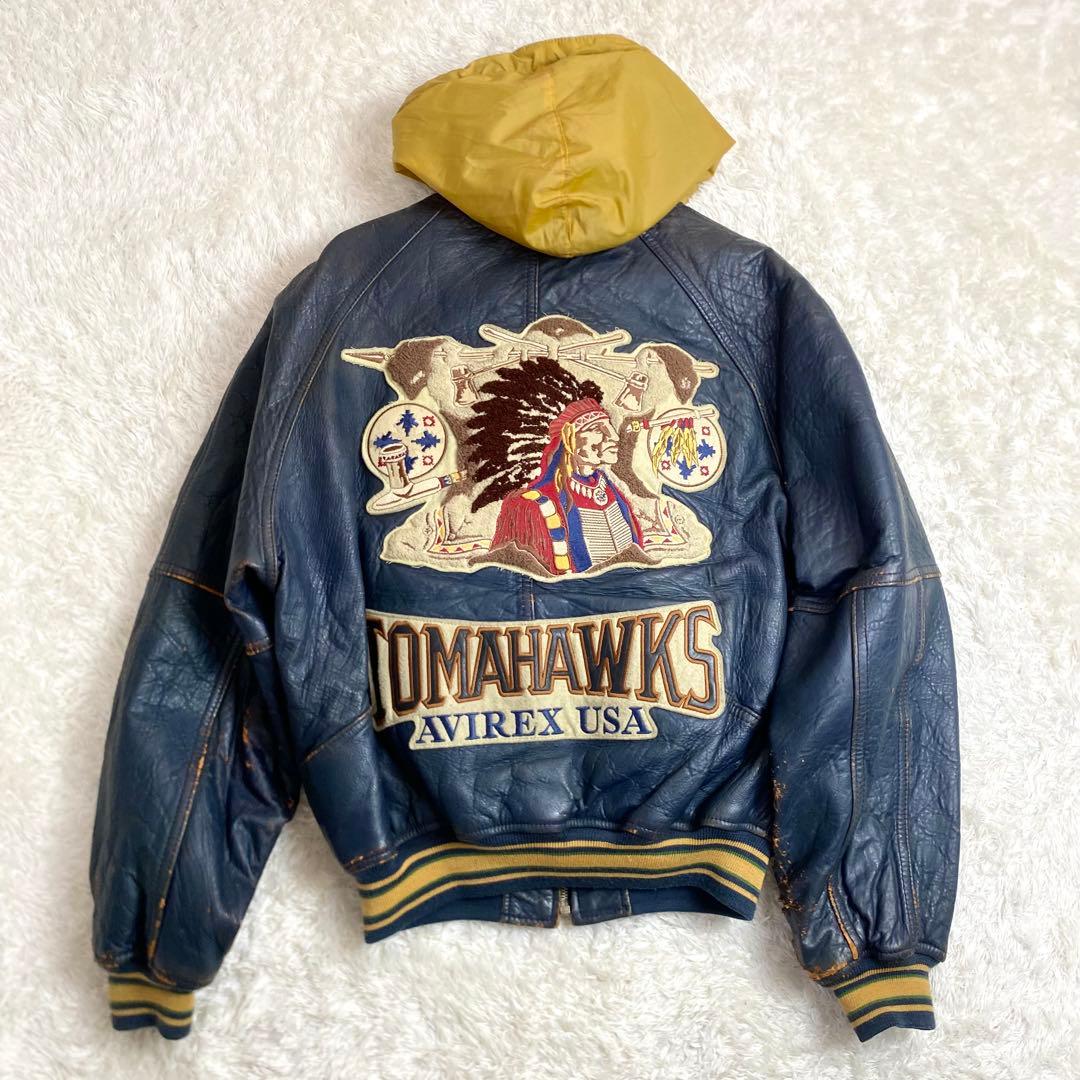 AVIREX ラムレザー スタジャン インディアントマホークス　ライナー付き