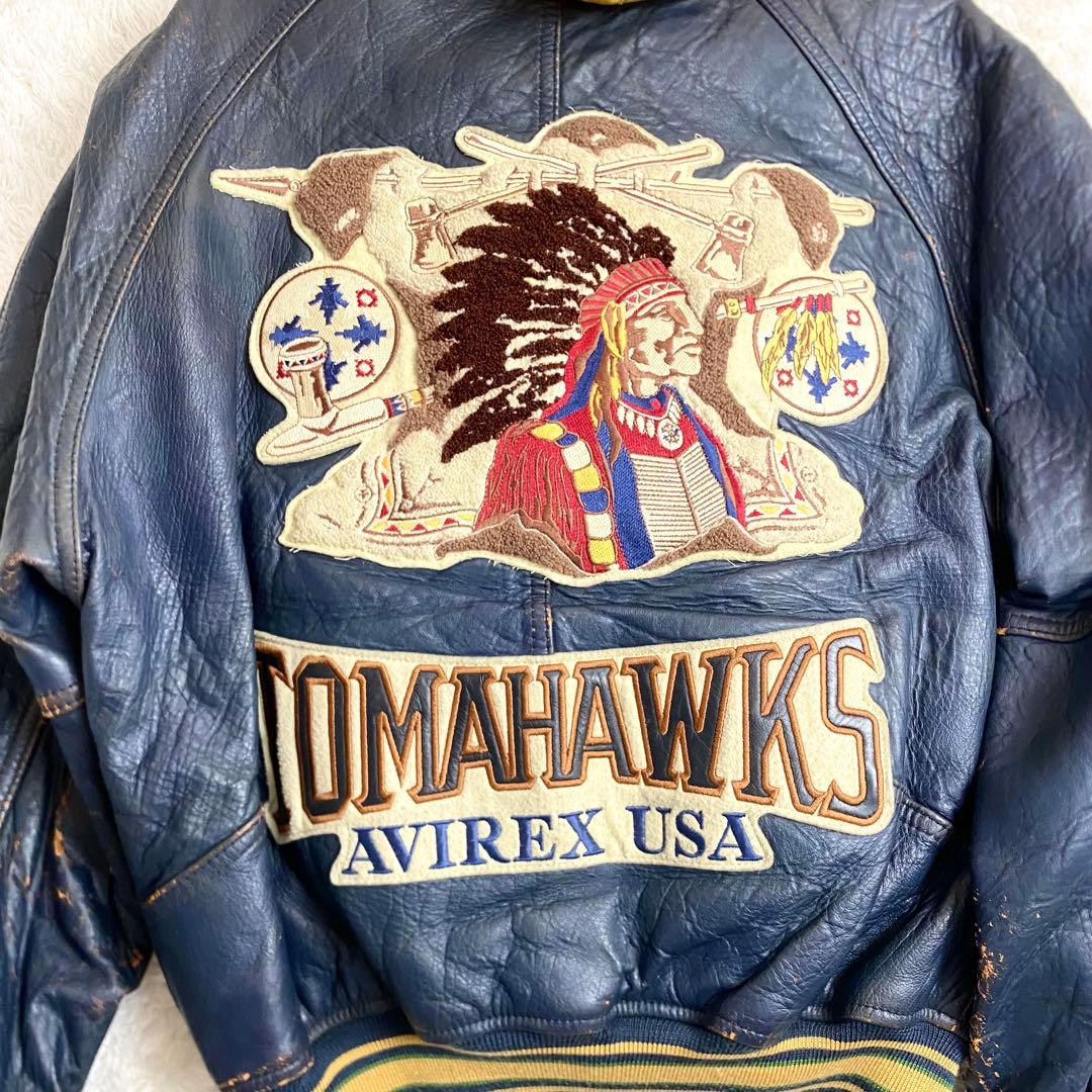 AVIREX ラムレザー スタジャン インディアントマホークス　ライナー付き
