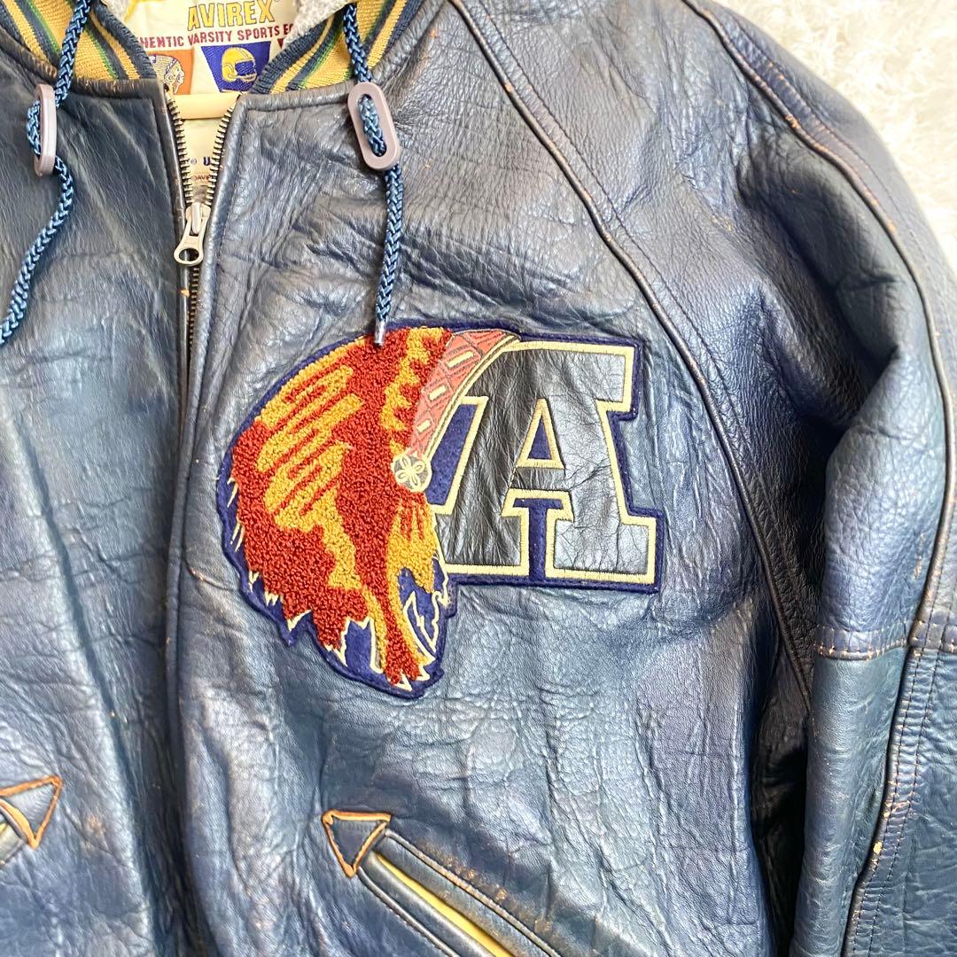 AVIREX ラムレザー スタジャン インディアントマホークス　ライナー付き