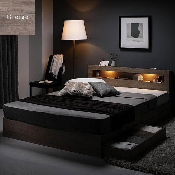 ベッド ダブル ボンネルコイルマットレス付き グレージュ ds-2506166