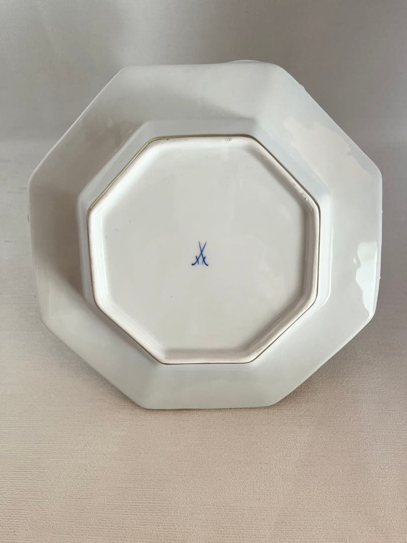 花柄装飾 八角形陶器バスケット