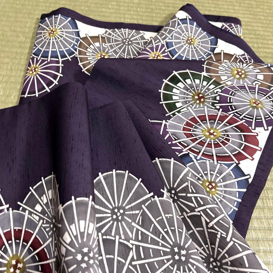 正絹　紬　袋帯《型染め　和傘》