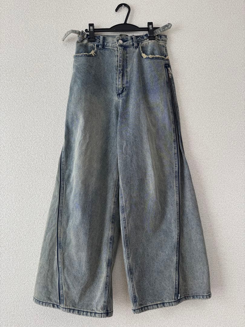 【GRANCY】ジップデザイン バギーデニム パンツ ブルー Mサイズ