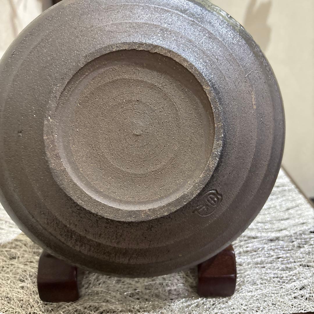 作家手作り陶器持ち手付きダークグレー