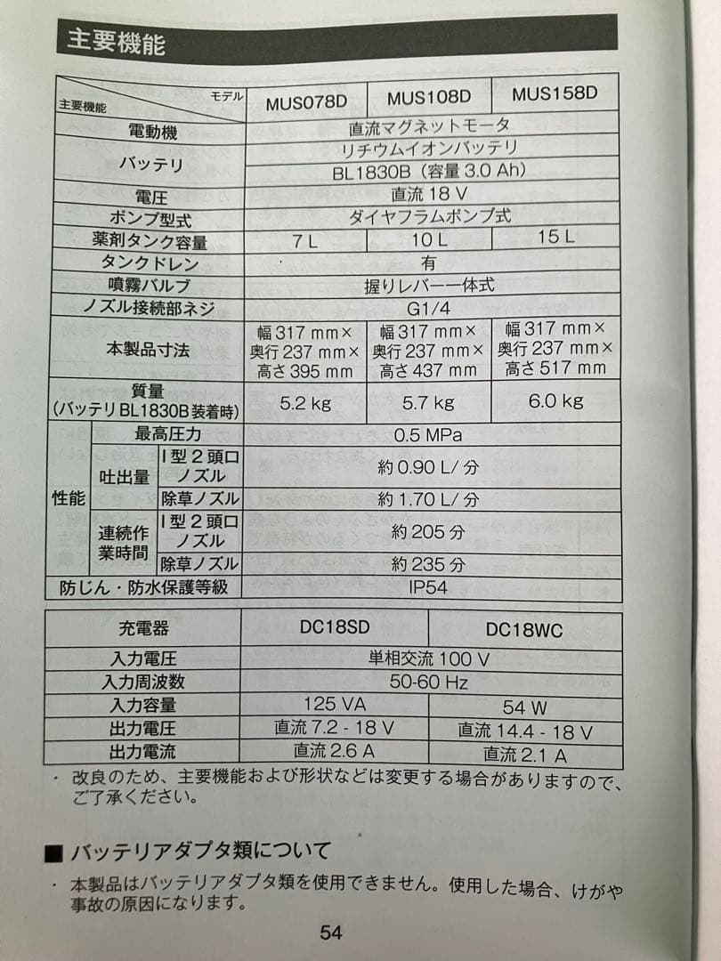 makita マキタ 18V 充電式噴霧器 10L MUS108D