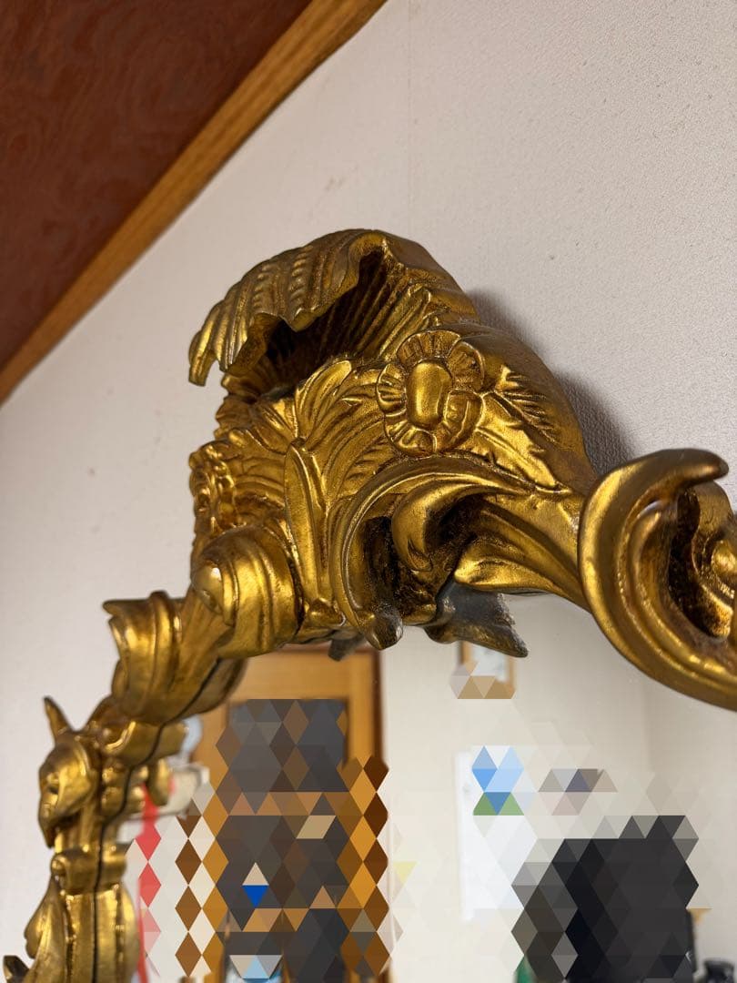 西洋アンティーク 大型ミラー 金彩装飾 ウォールミラー 店舗什器 鏡