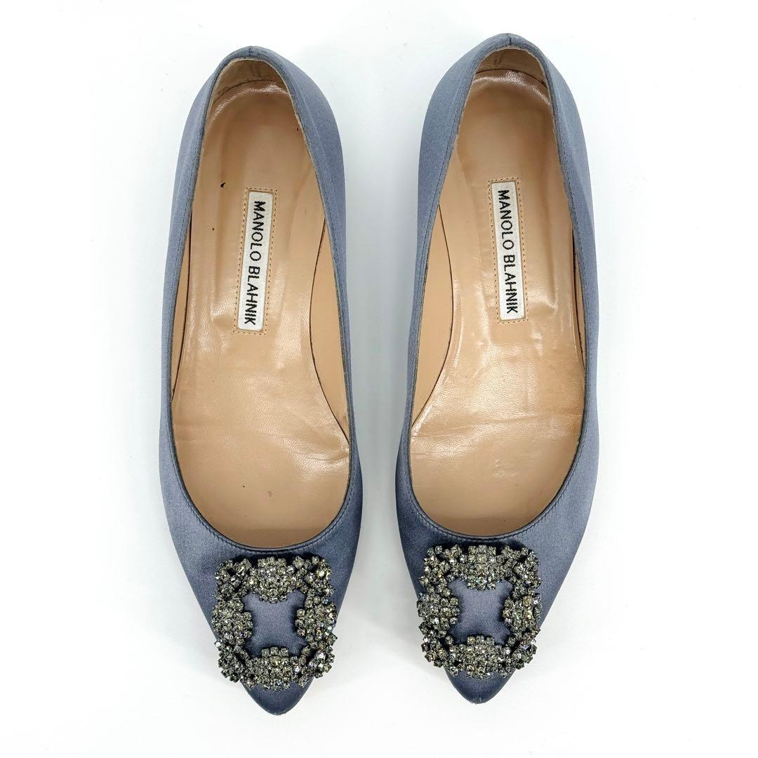 Manolo Blahnik バックル サテン フラットパンプス マノロブラニク