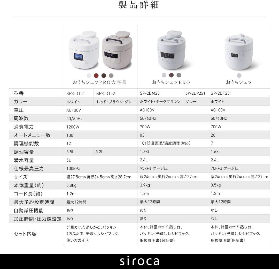 ［新品］siroca 電気圧力鍋 おうちシェフ PRO L SP-5D152T