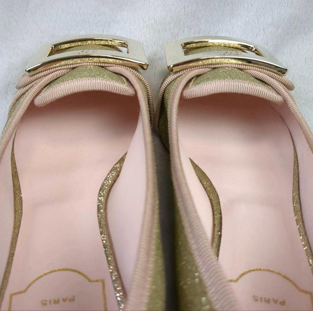 ロジェヴィヴィエ フラットシューズ スクエアバックル ゴールド サイズ35