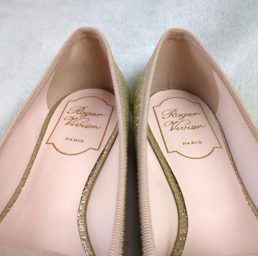 ロジェヴィヴィエ フラットシューズ スクエアバックル ゴールド サイズ35