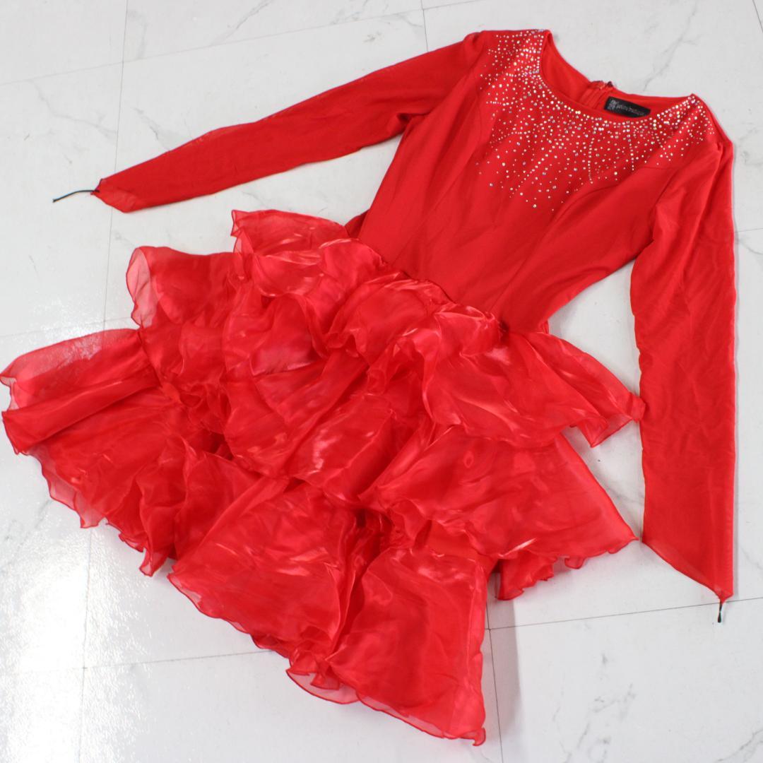 【美品社交ダンス衣装】ワンピース ドレス ラテン 赤 primaboutique