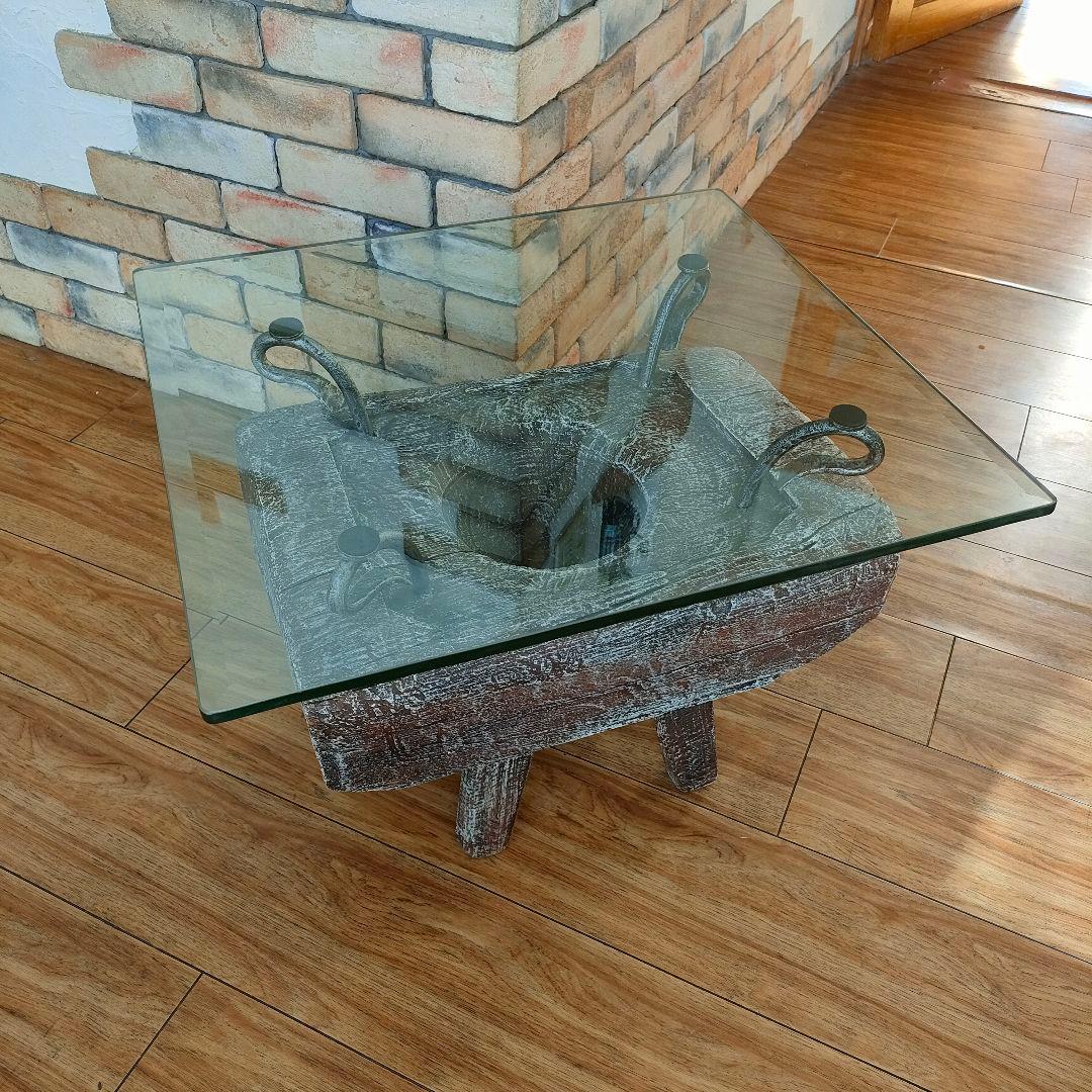 KAJA 古木 ガラス天板 ローテーブル アジアン リゾート モダンインテリア