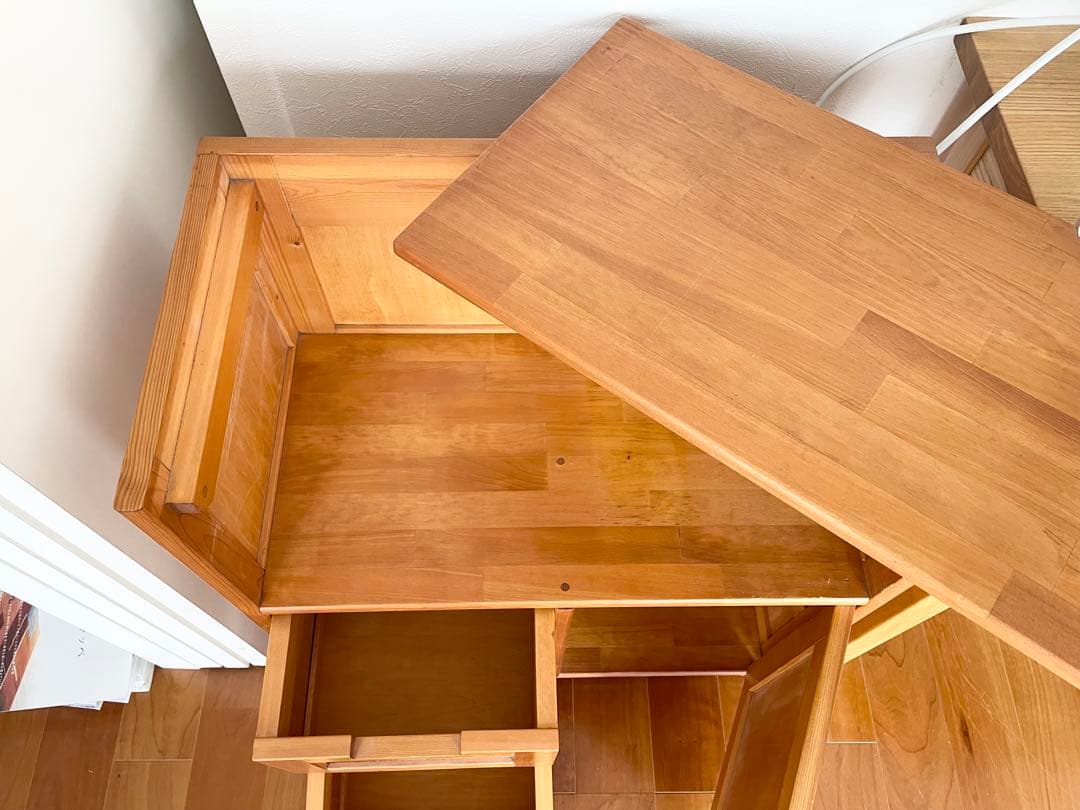 木製収納棚 引き出し2つ付き　ナチュラルウッド　作家物　キャビネット