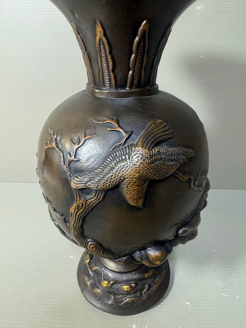 2647 古銅　エビス　花瓶　時代物