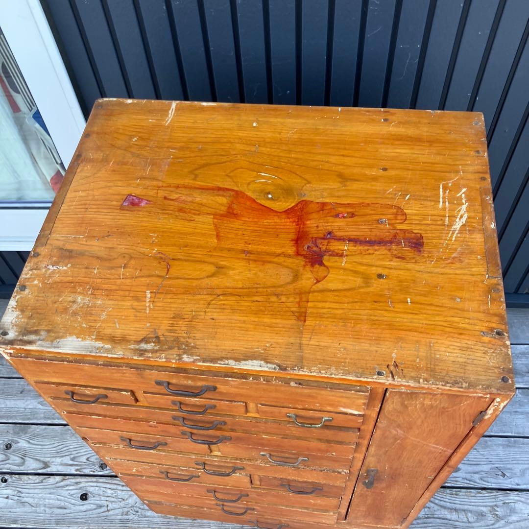 昭和レトロ 古家具 木製収納棚 大工道具棚 サイドボード 整理棚 15杯 古道具