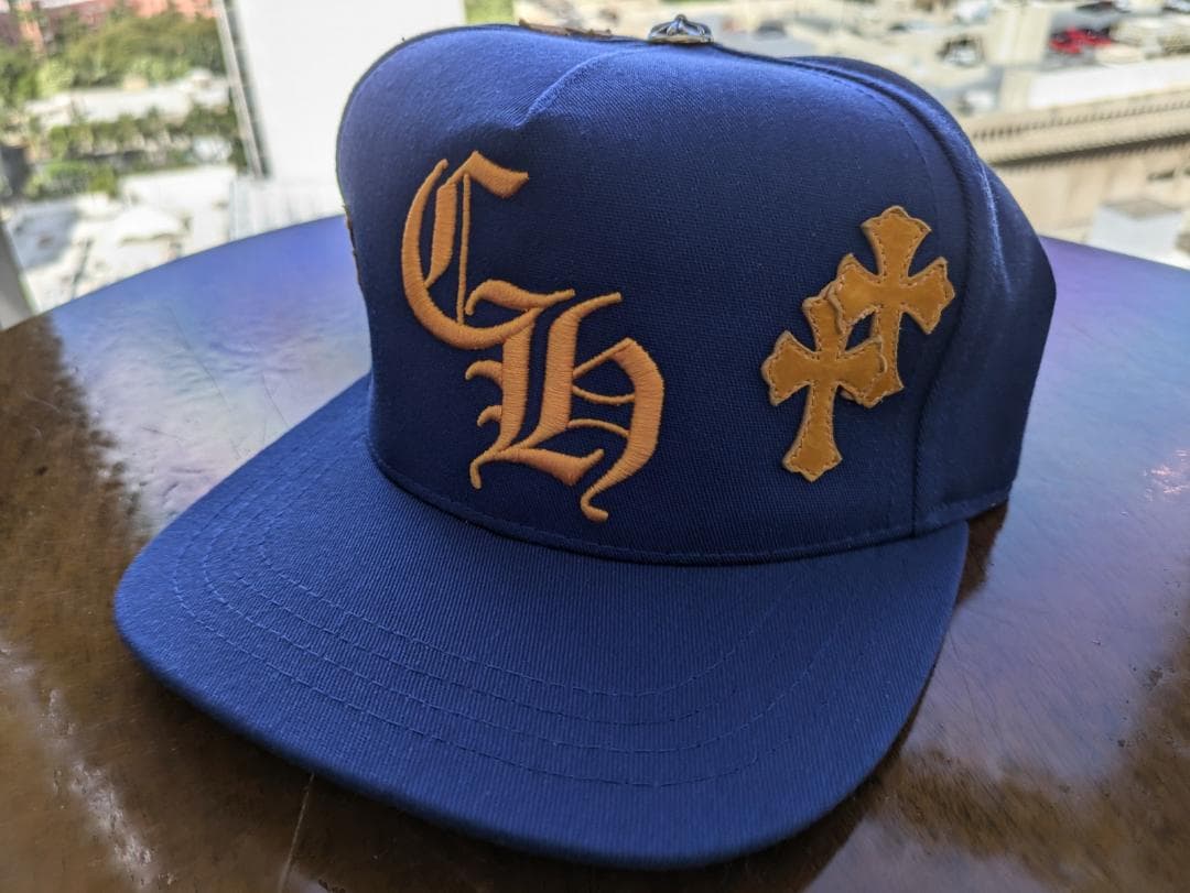 クロムハーツ クロスパッチ キャップ ブルー イエロー CHロゴ