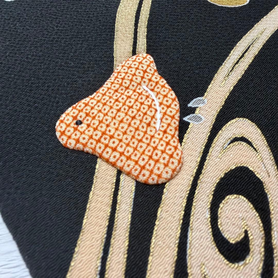 m118 ホリヒロシ 千鳥 流水　名古屋帯 縮緬 名古屋帯 正絹 黒地