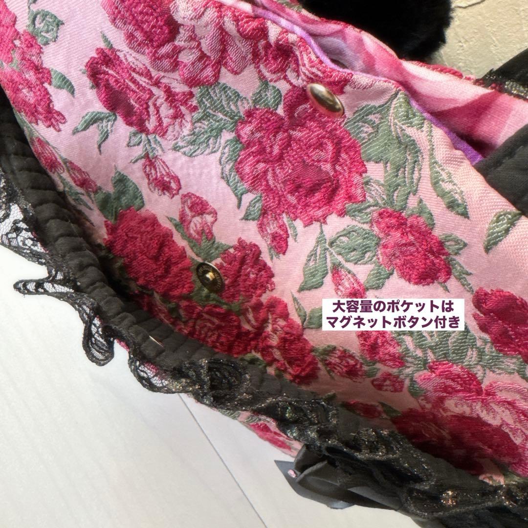 ゆ*ら様 コヤンイサムチョン♡ハチワレにゃんこの薔薇×ヌビポケット付きトートバッ