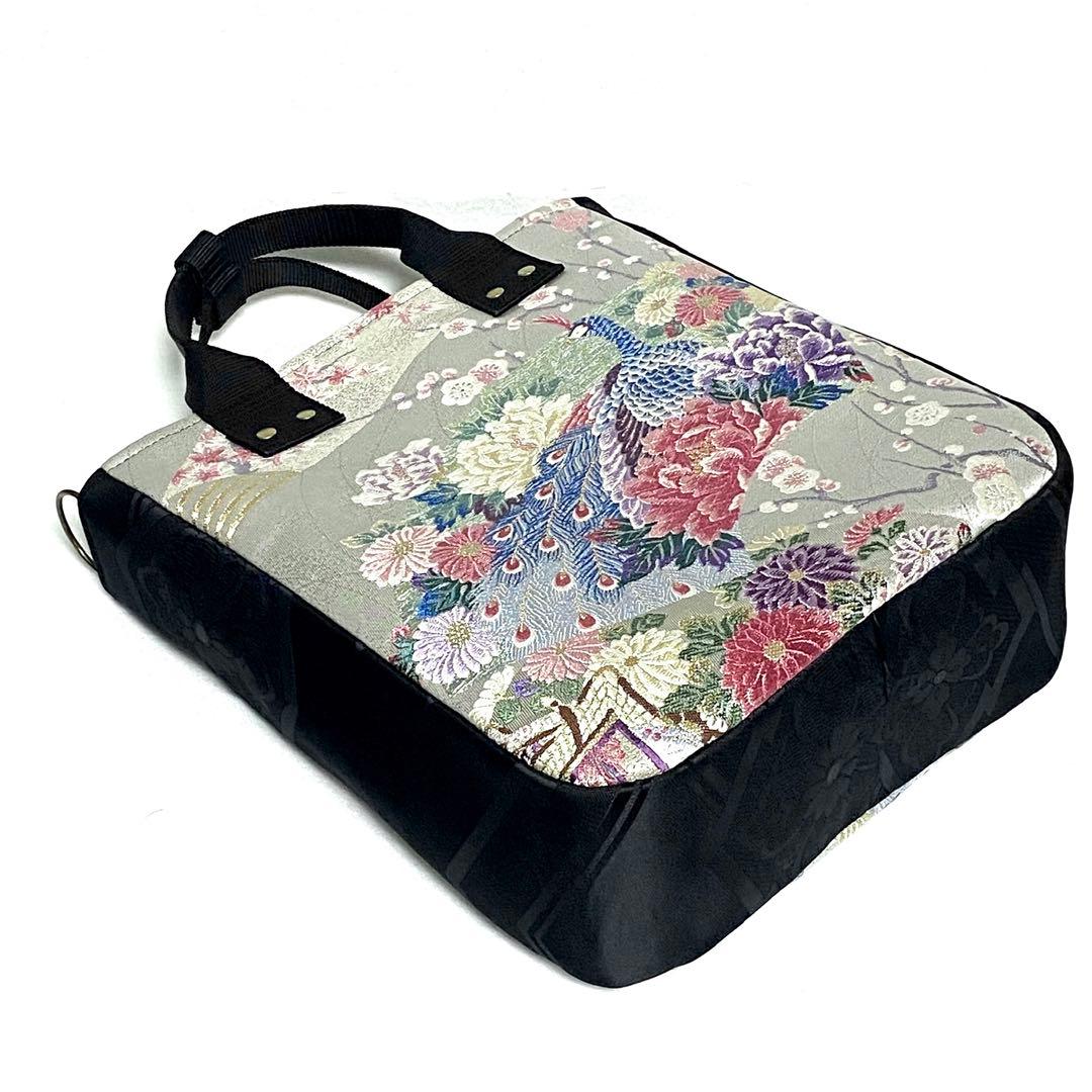 390 帯リメイク　孔雀の縦型リュック　3wayバッグ