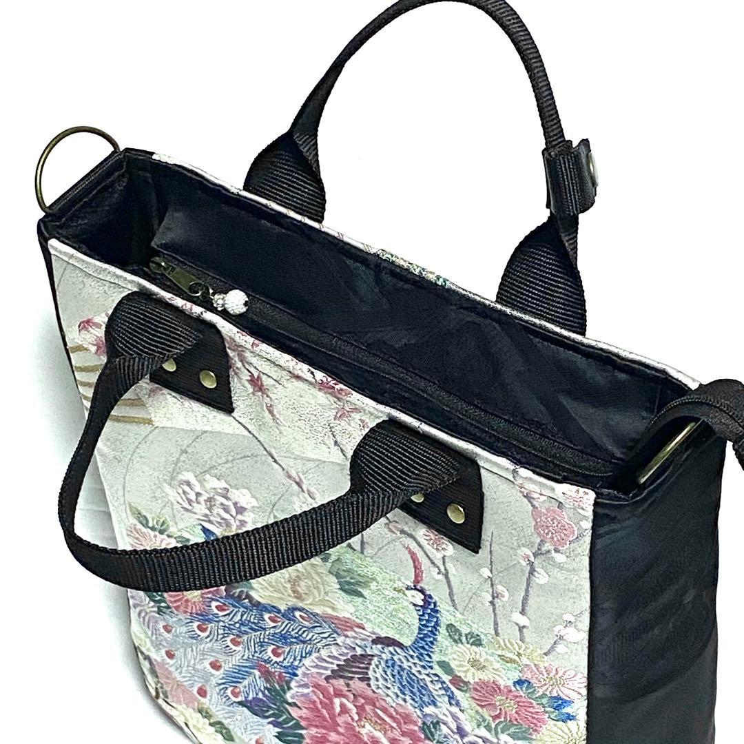 390 帯リメイク　孔雀の縦型リュック　3wayバッグ