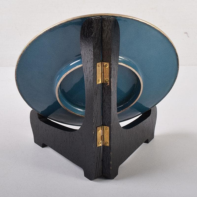 七宝焼　京七宝　錦雲軒　稲葉造　万華友禅文　飾皿　皿立付　共箱　V　R8029