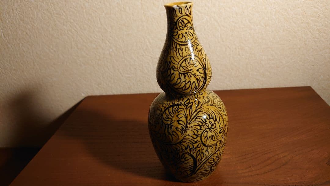 古九谷　九谷焼　徳利　花入　蔵出し　江戸期　角福　黄釉　１客