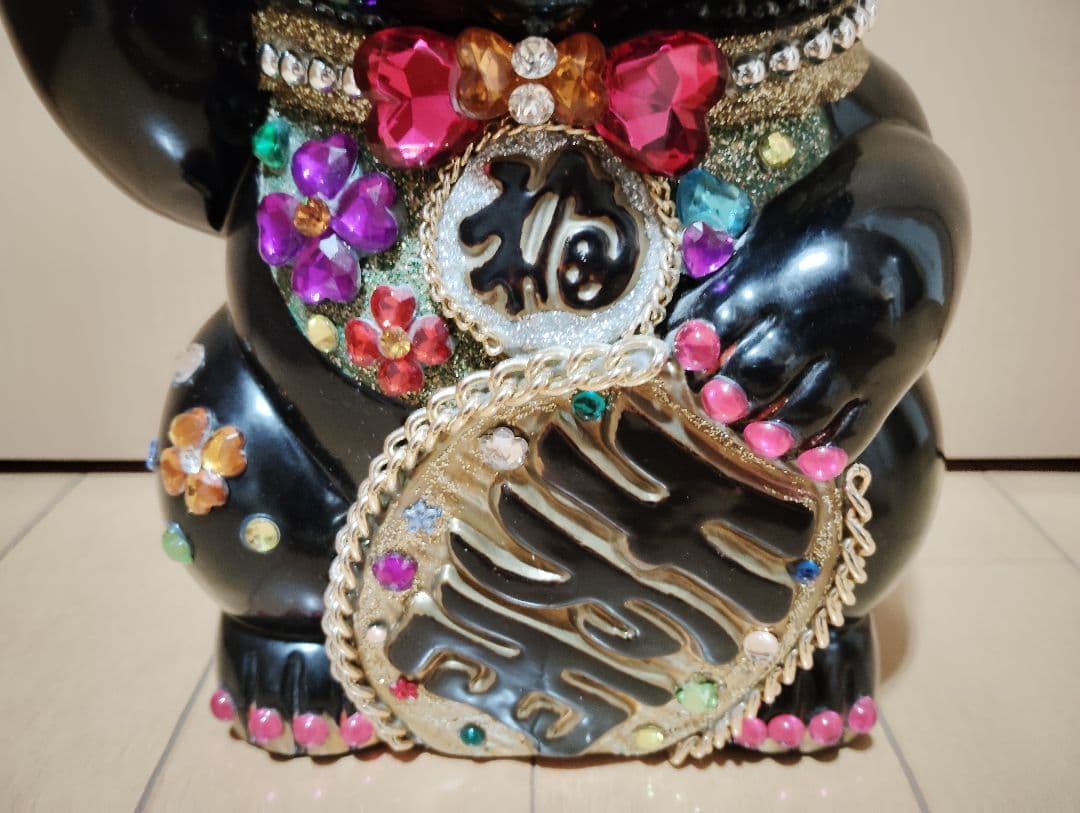 な*な様 招き猫 キラキラデコレーション 置物 黒 ブラック 貯金箱 8号27c