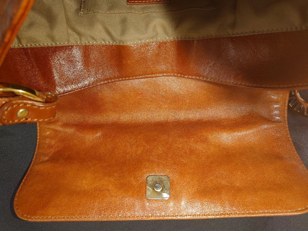 FENDI オレンジ レザー ハンドバッグ