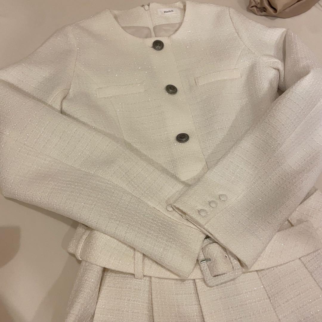 う*ゆ様 ボックスプリーツツイードミニワンピース　Darich ダーリッチ　ホワ