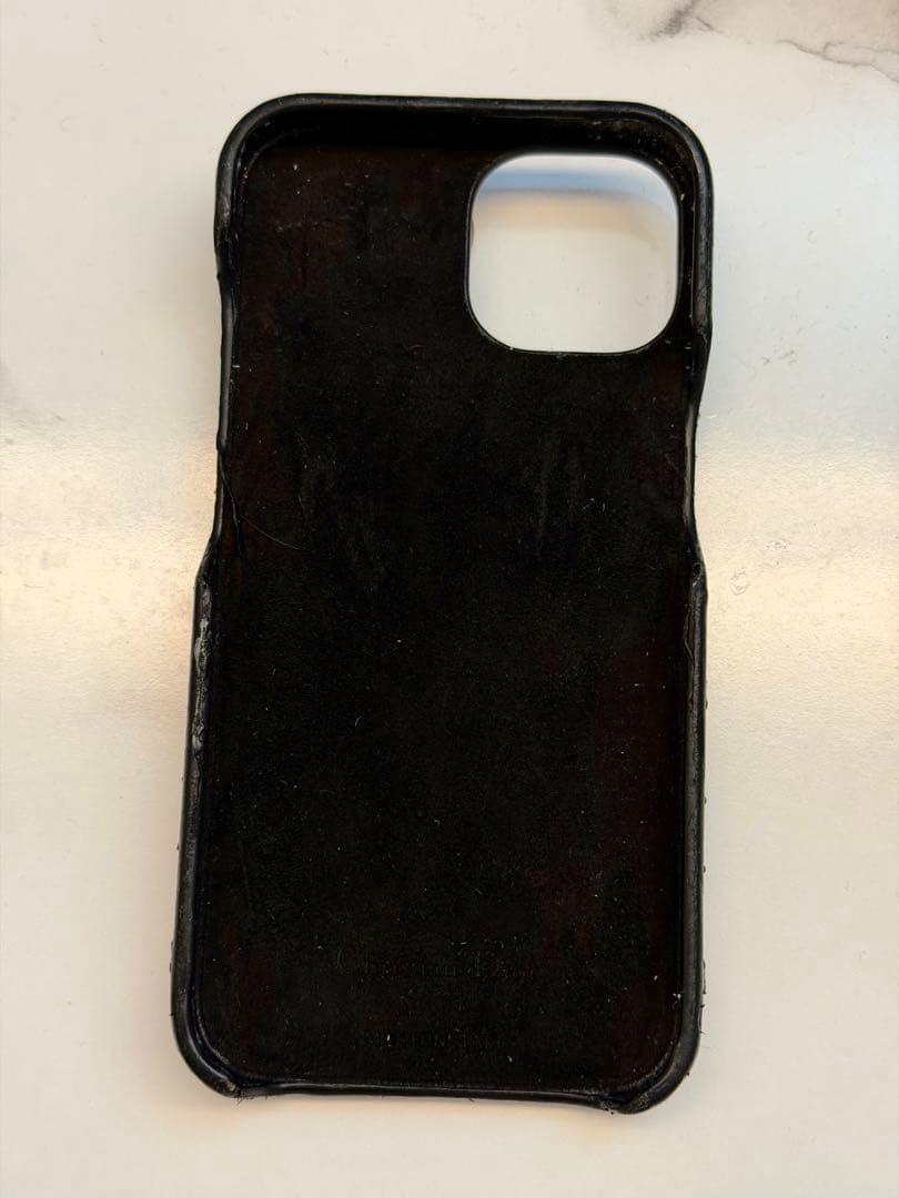 Dior ブラックレザーiPhone13ケース キルティング